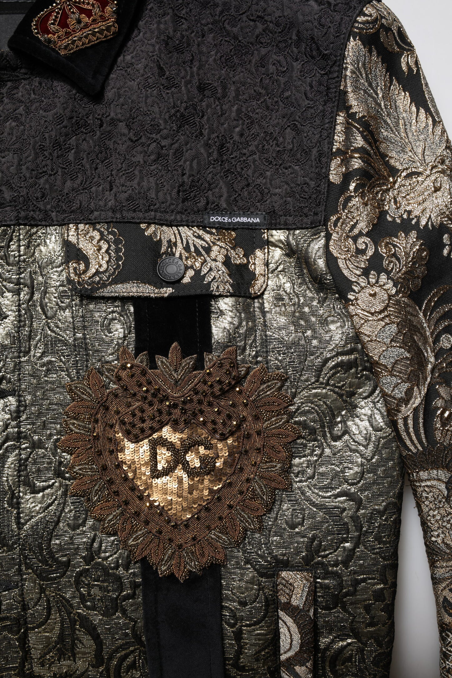 Chaqueta motera de jacquard floral en dorado y negro para hombre