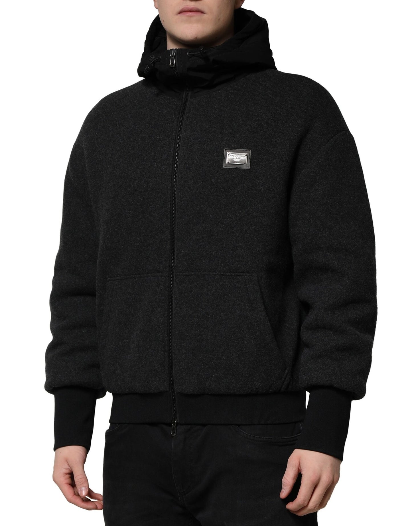 Chaqueta bomber con capucha y placa del logotipo de DG negra