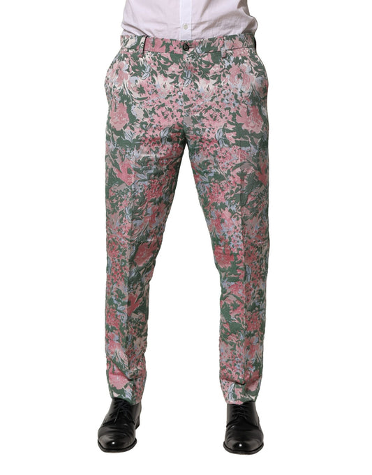 Pantalones de jacquard con estampado floral multicolor