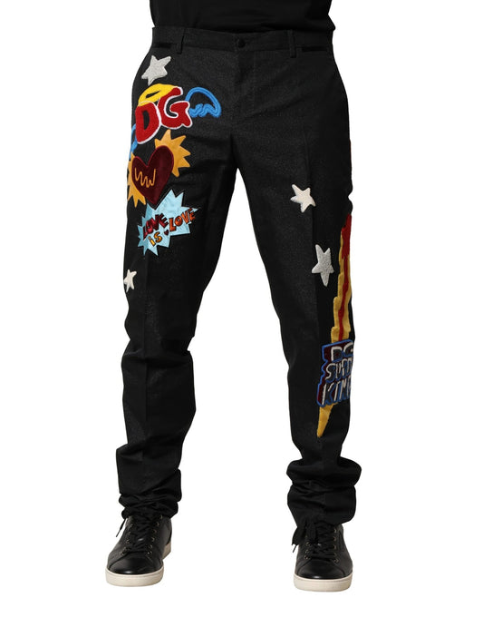 Pantalones negros con bordado gráfico para hombre