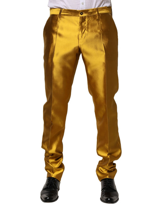 Pantalones de vestir cónicos de seda amarilla para hombre