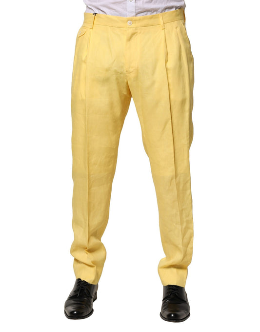 Pantalones de vestir cónicos de lino amarillo para hombre