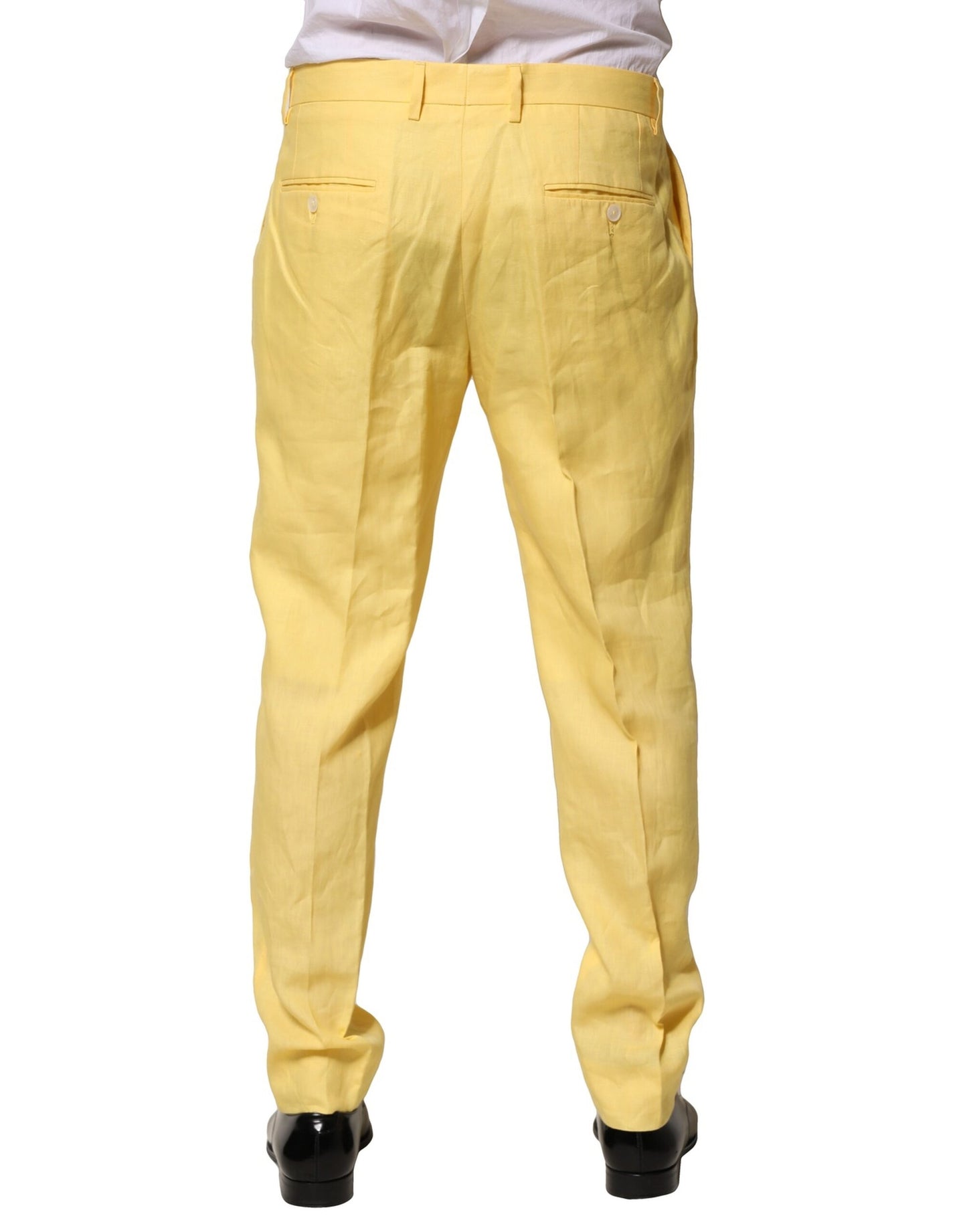 Pantalones de vestir cónicos de lino amarillo para hombre