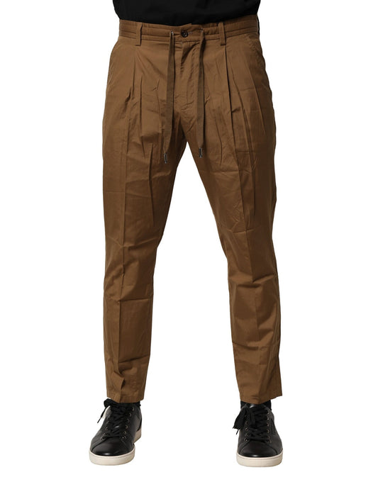 Pantalones chinos de algodón marrón de cintura media para hombre