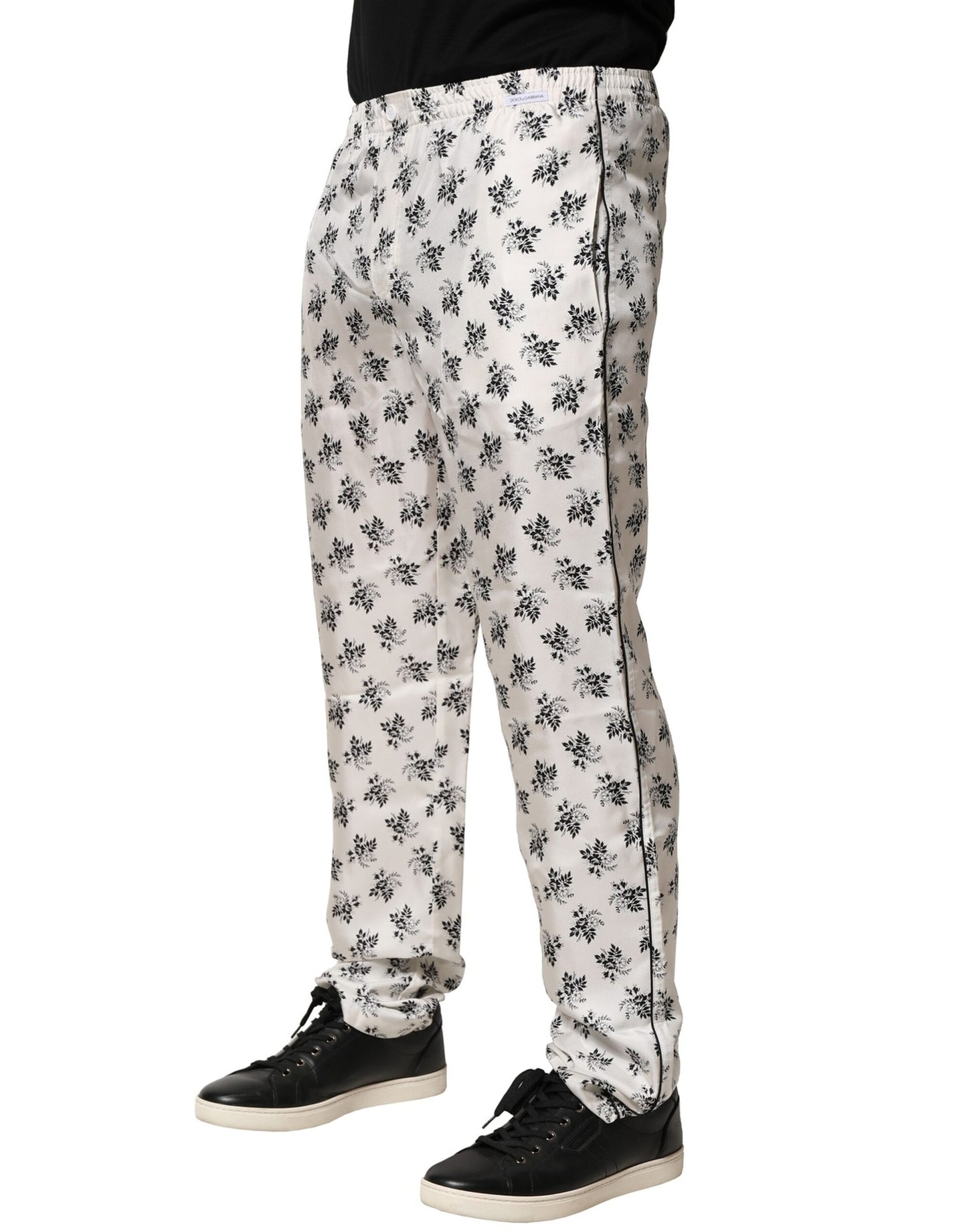 Pantalones casuales de seda con estampado floral blanco