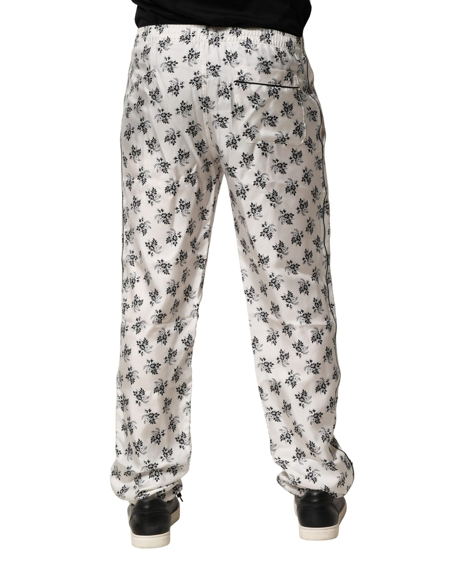 Pantalones casuales de seda con estampado floral blanco