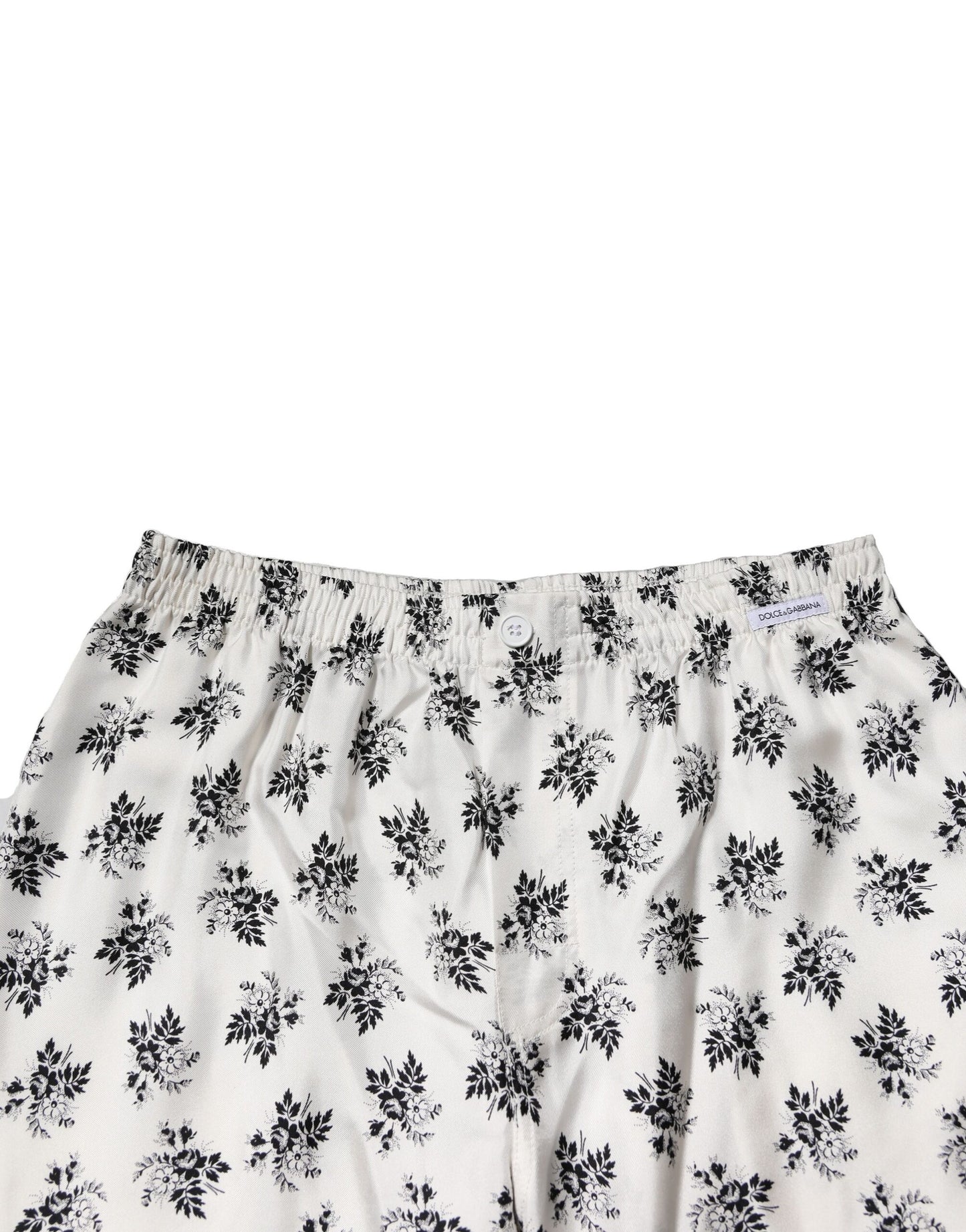 Pantalones casuales de seda con estampado floral blanco