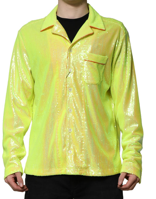 Camisa informal de poliéster con lentejuelas amarillas