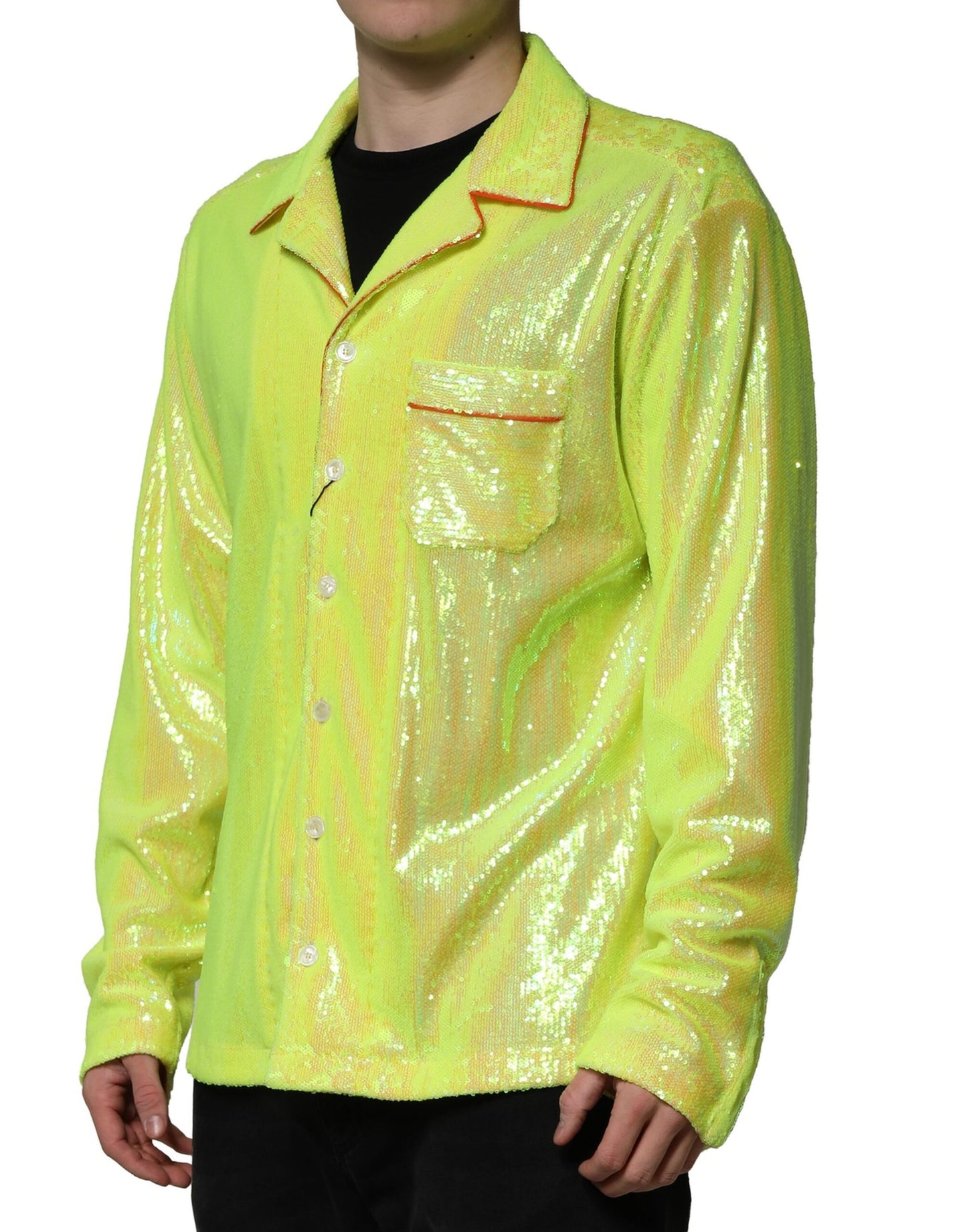 Camisa informal de poliéster con lentejuelas amarillas