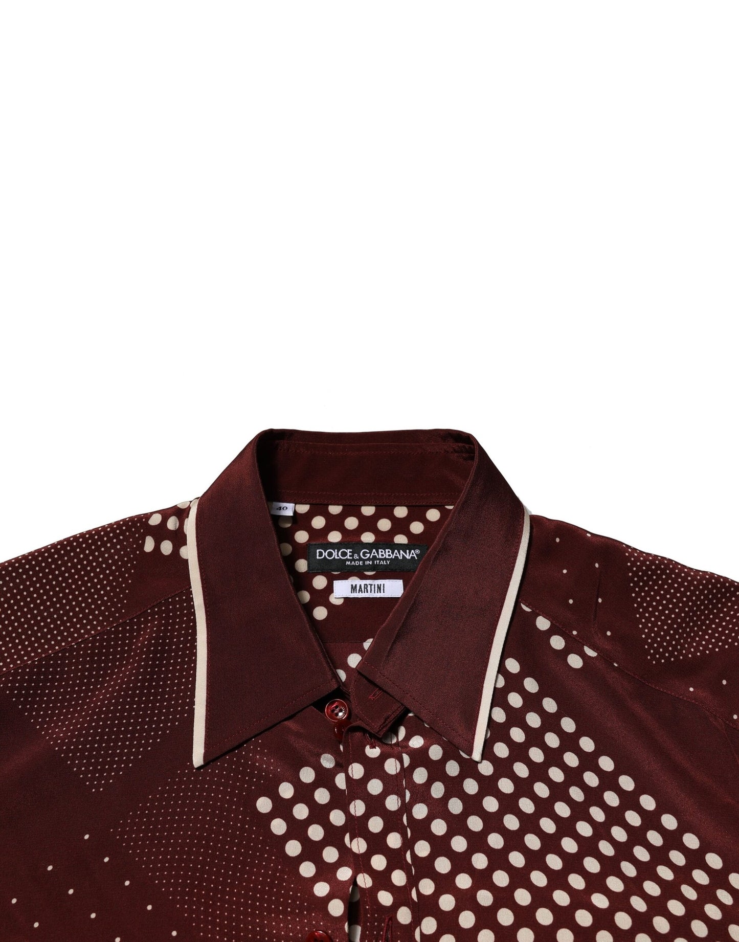 Camisa informal de manga larga de seda con lunares color granate