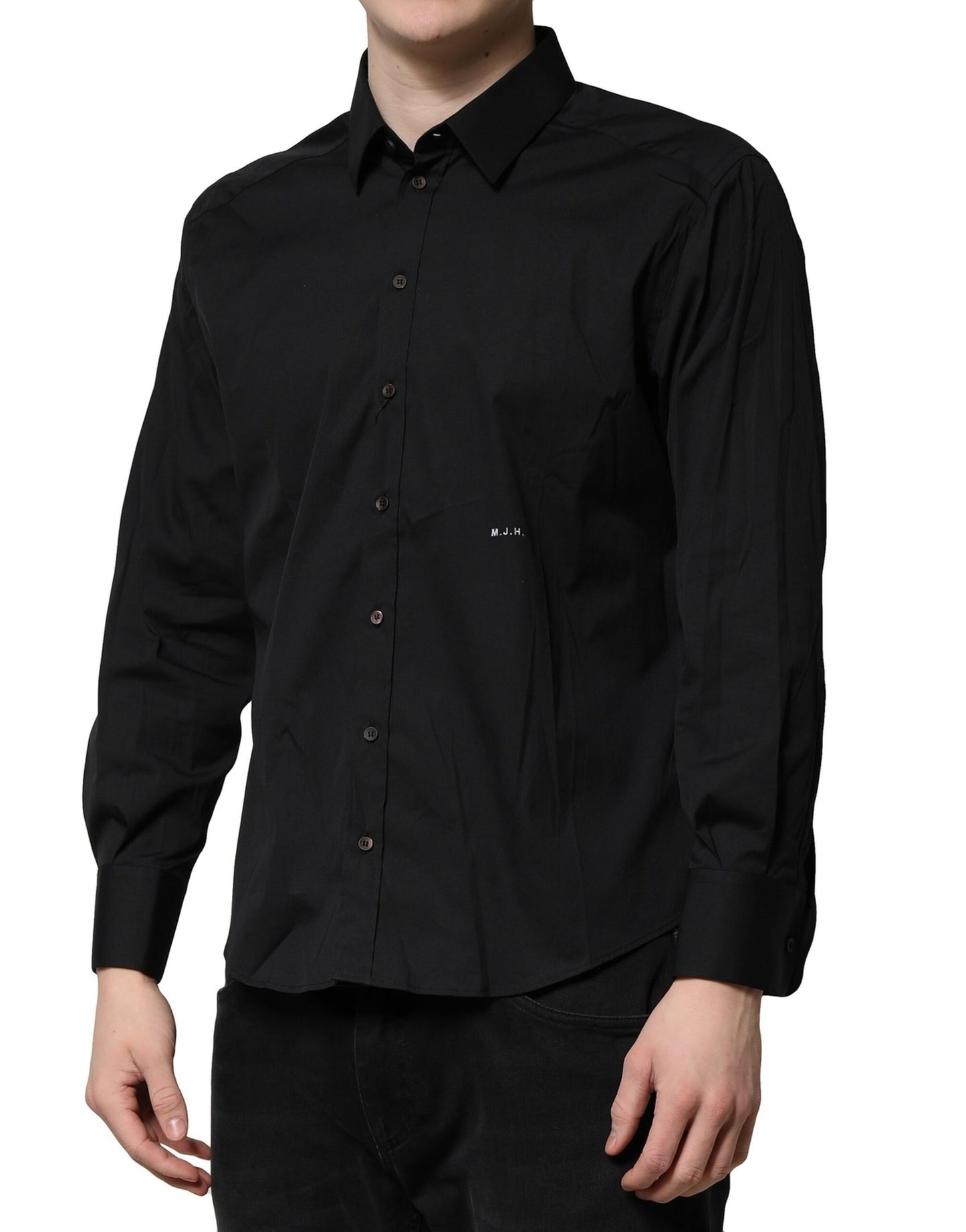 Camisa formal de vestir para hombre de algodón negro SARTORIA