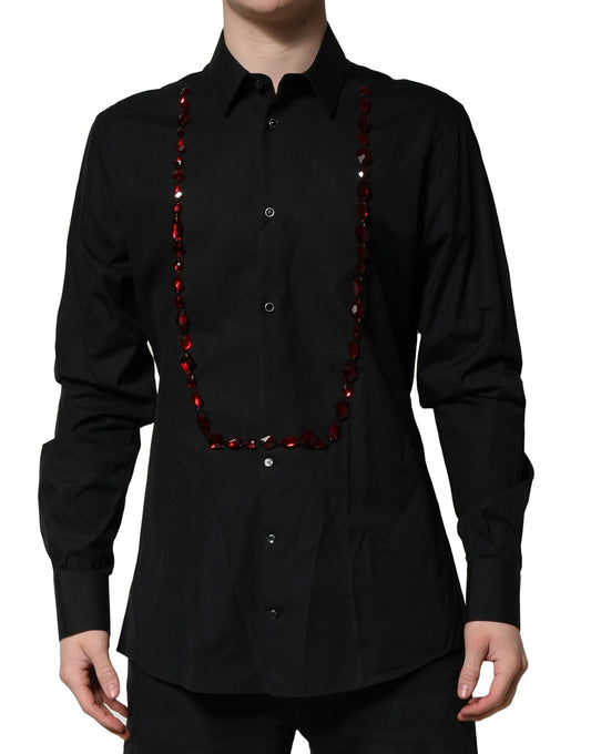 Camisa formal de vestir para hombre con cristales negros dorados