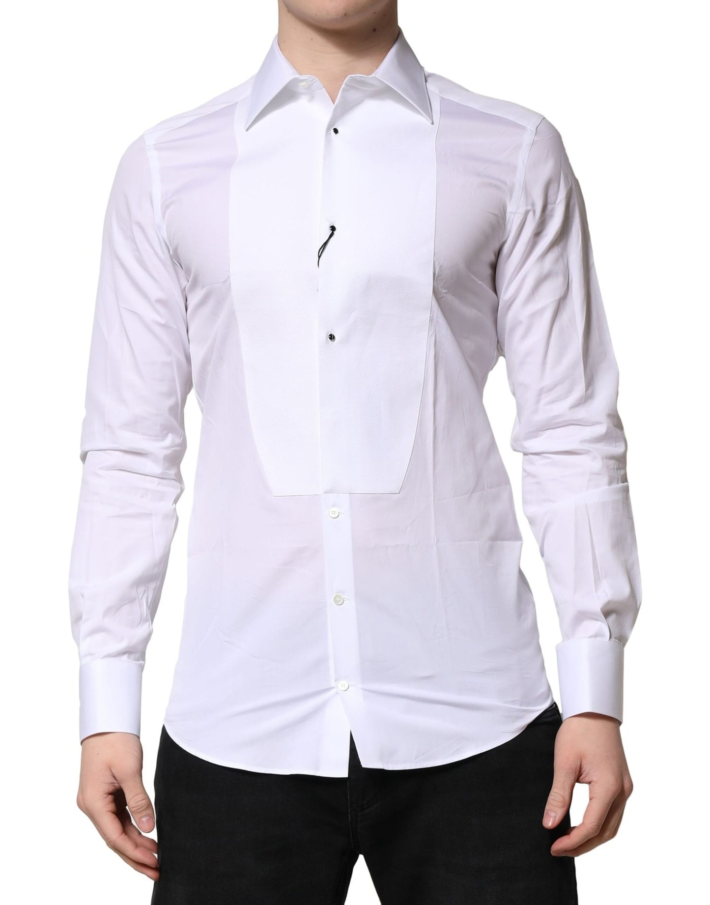 Camisa formal de vestir de algodón con corona dorada blanca