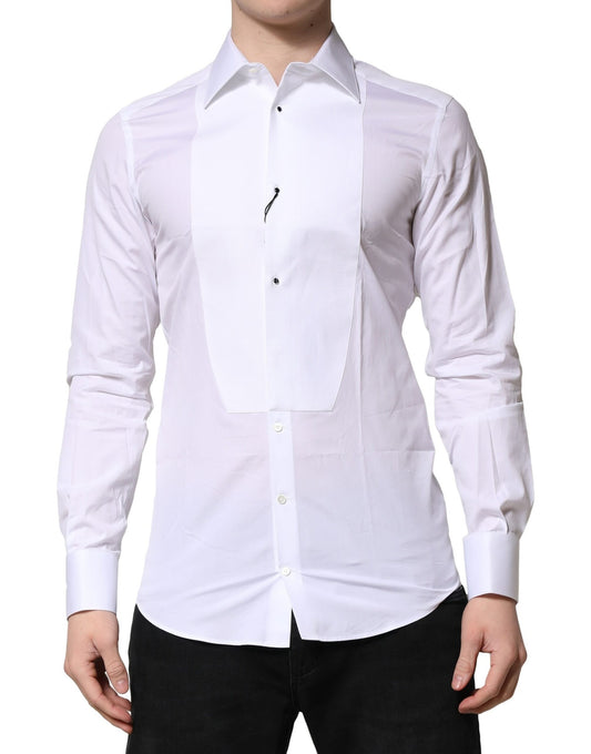 Camisa formal de vestir de algodón con corona dorada blanca