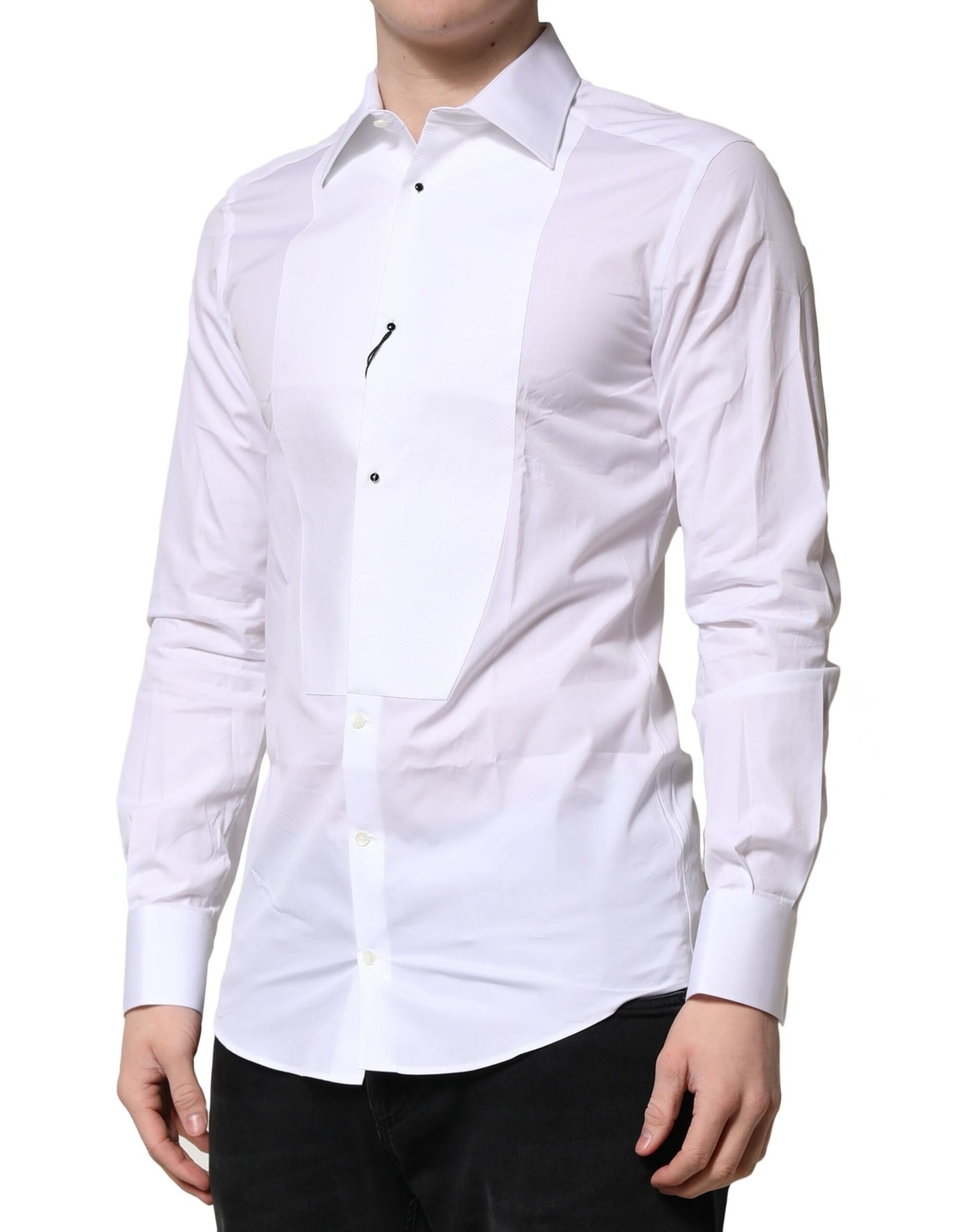 Camisa formal de vestir de algodón con corona dorada blanca