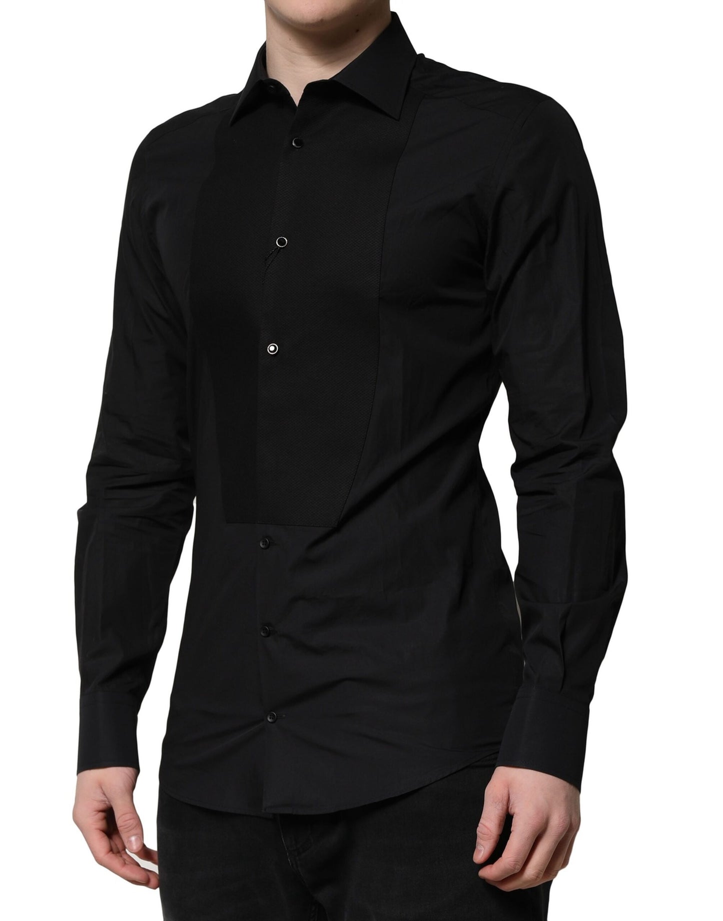 Chemise habillée à manches longues noire et dorée