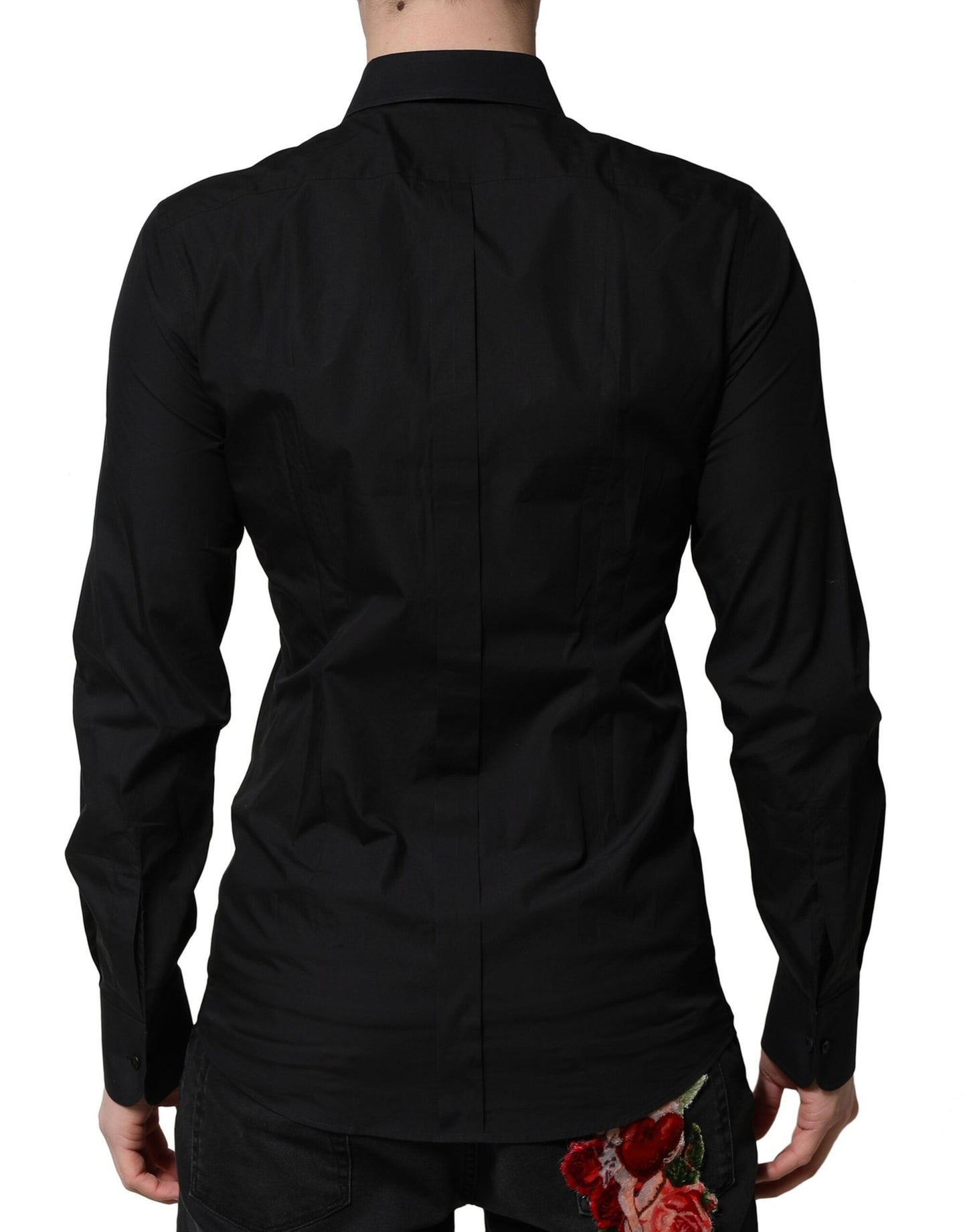 Chemise habillée à manches longues noire et dorée