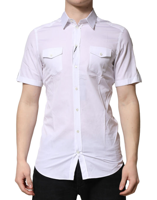 Camisa informal de manga corta de algodón blanco dorado