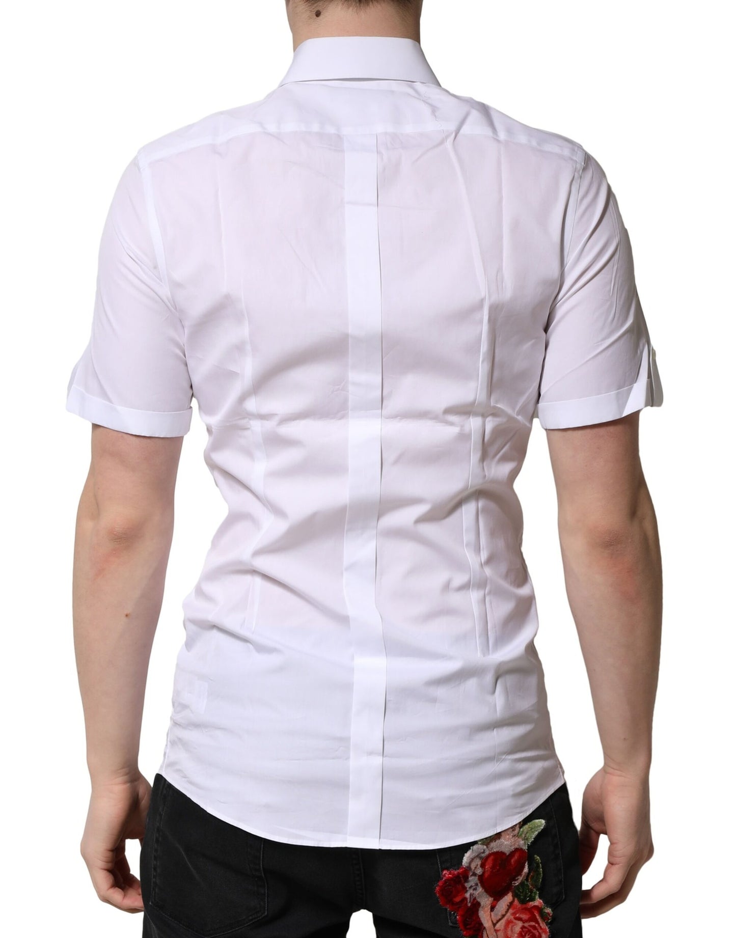 Camisa informal de manga corta de algodón blanco dorado