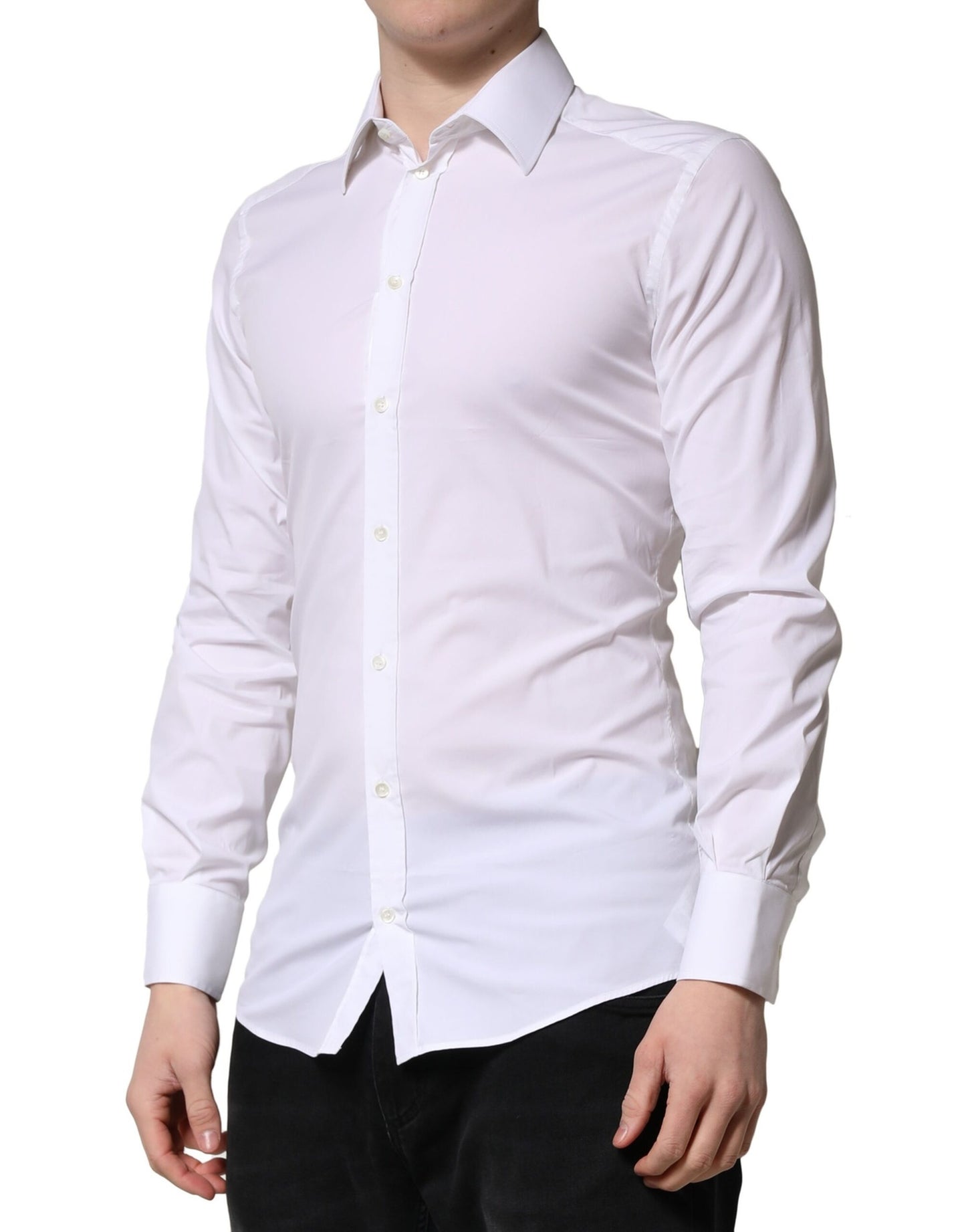 Camisa formal de vestir para hombre de manga larga en color blanco dorado