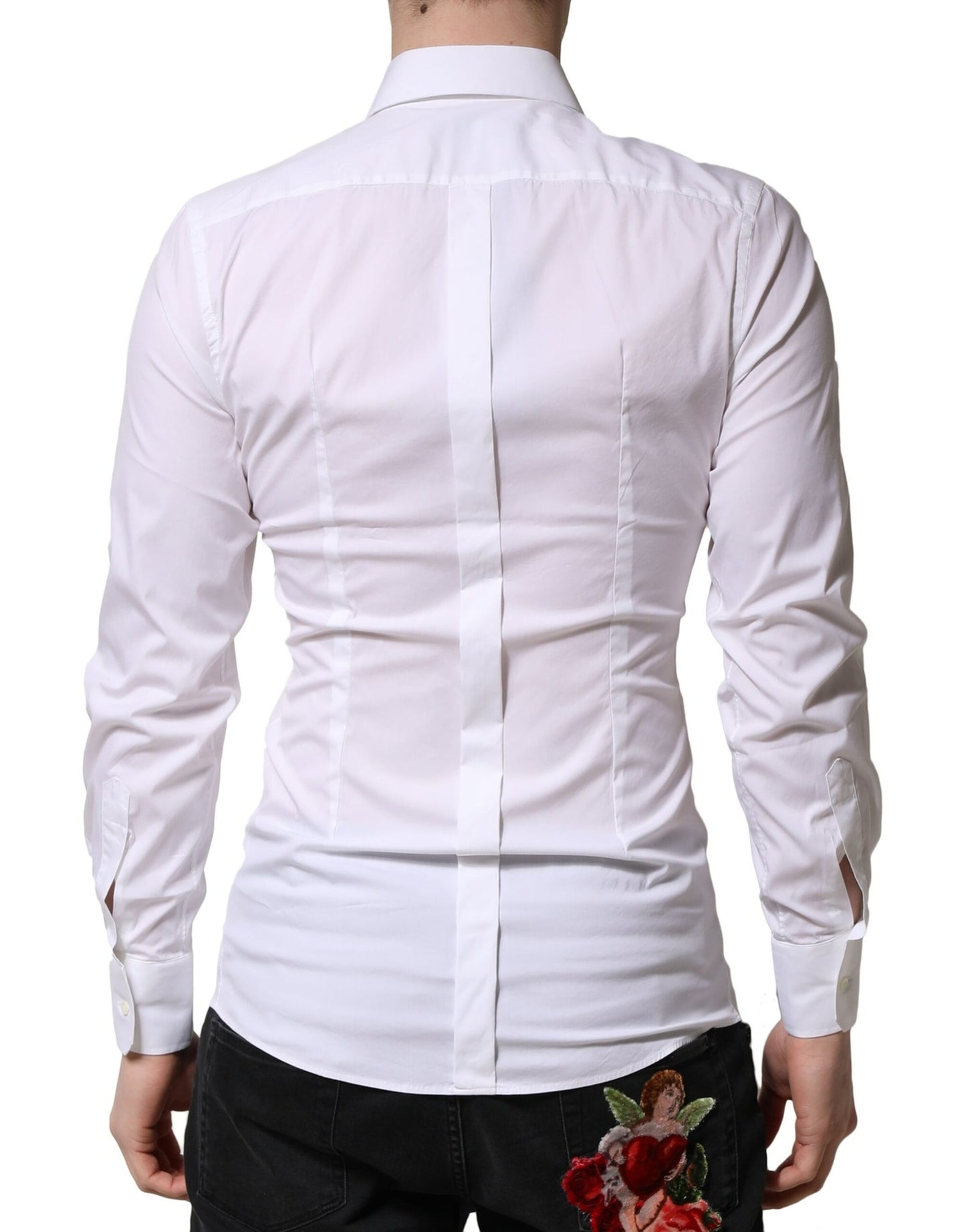Camisa formal de vestir para hombre de manga larga en color blanco dorado