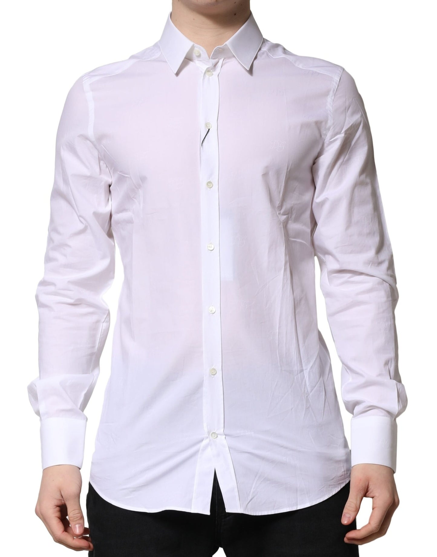 Camisa formal de manga larga blanca dorada