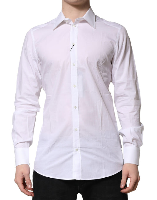 Camisa formal de manga larga de algodón blanco dorado