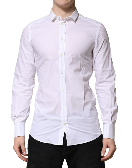 Camisa formal de manga larga de algodón blanco dorado