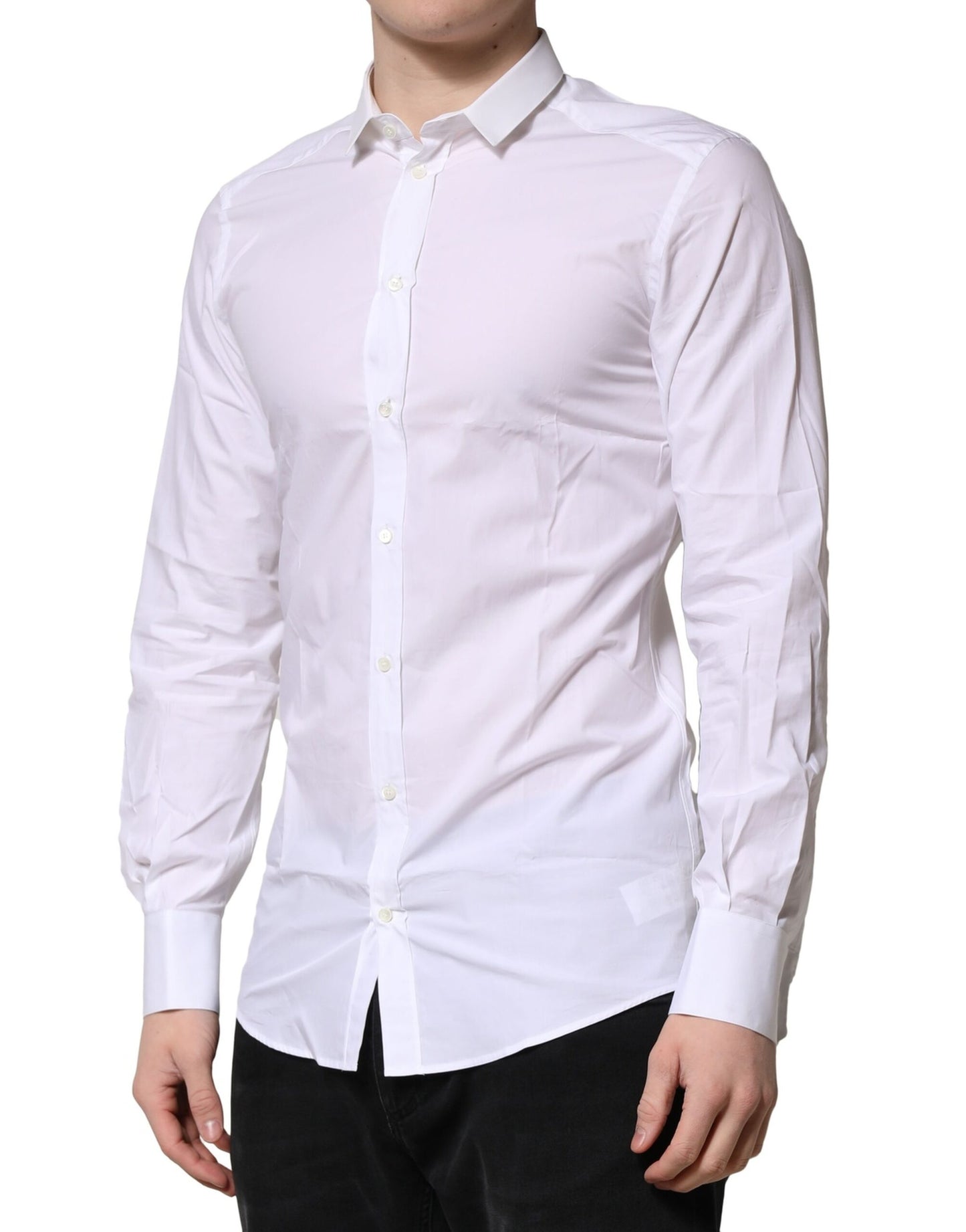 Camisa formal de manga larga de algodón blanco dorado