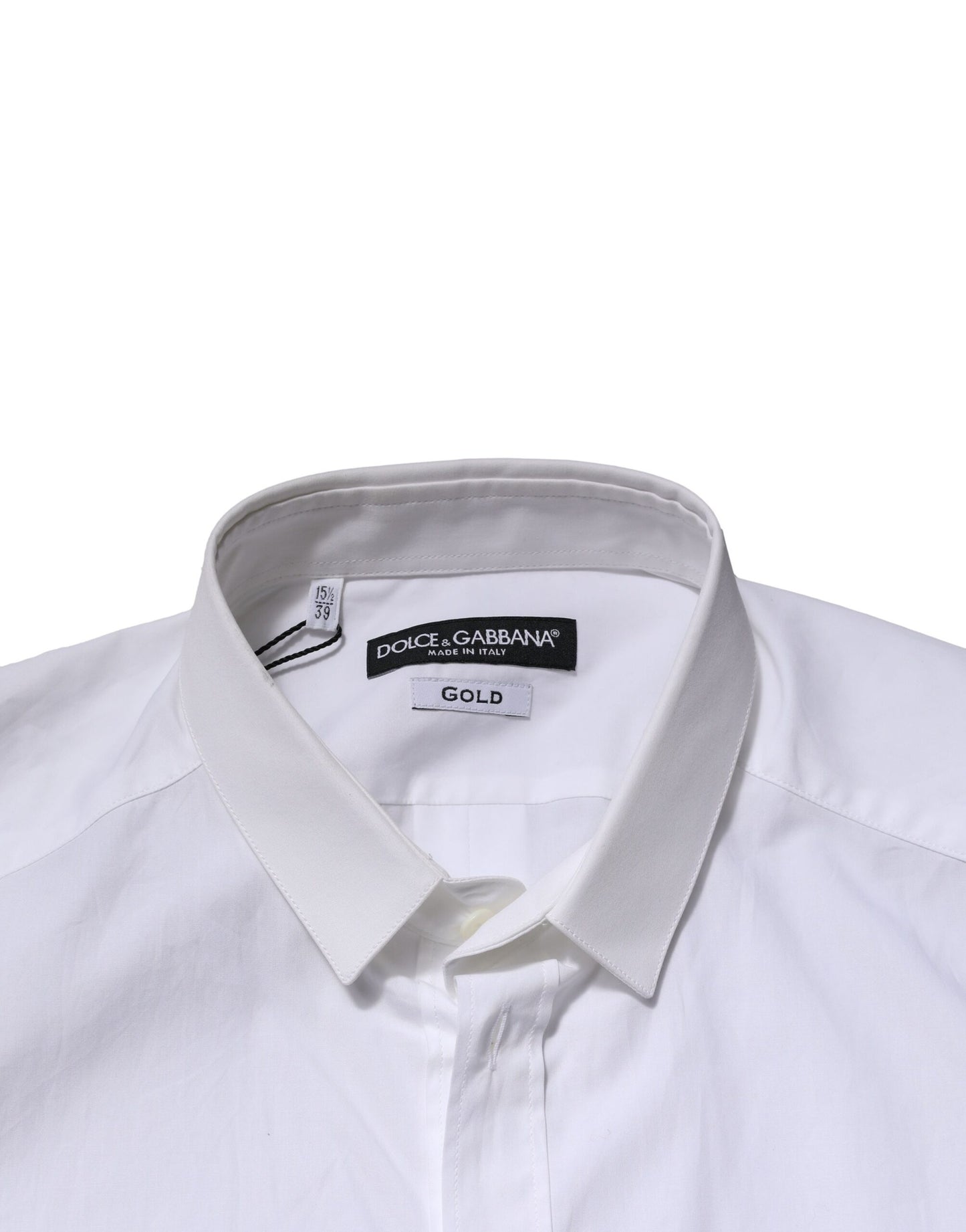 Camisa formal de manga larga de algodón blanco dorado