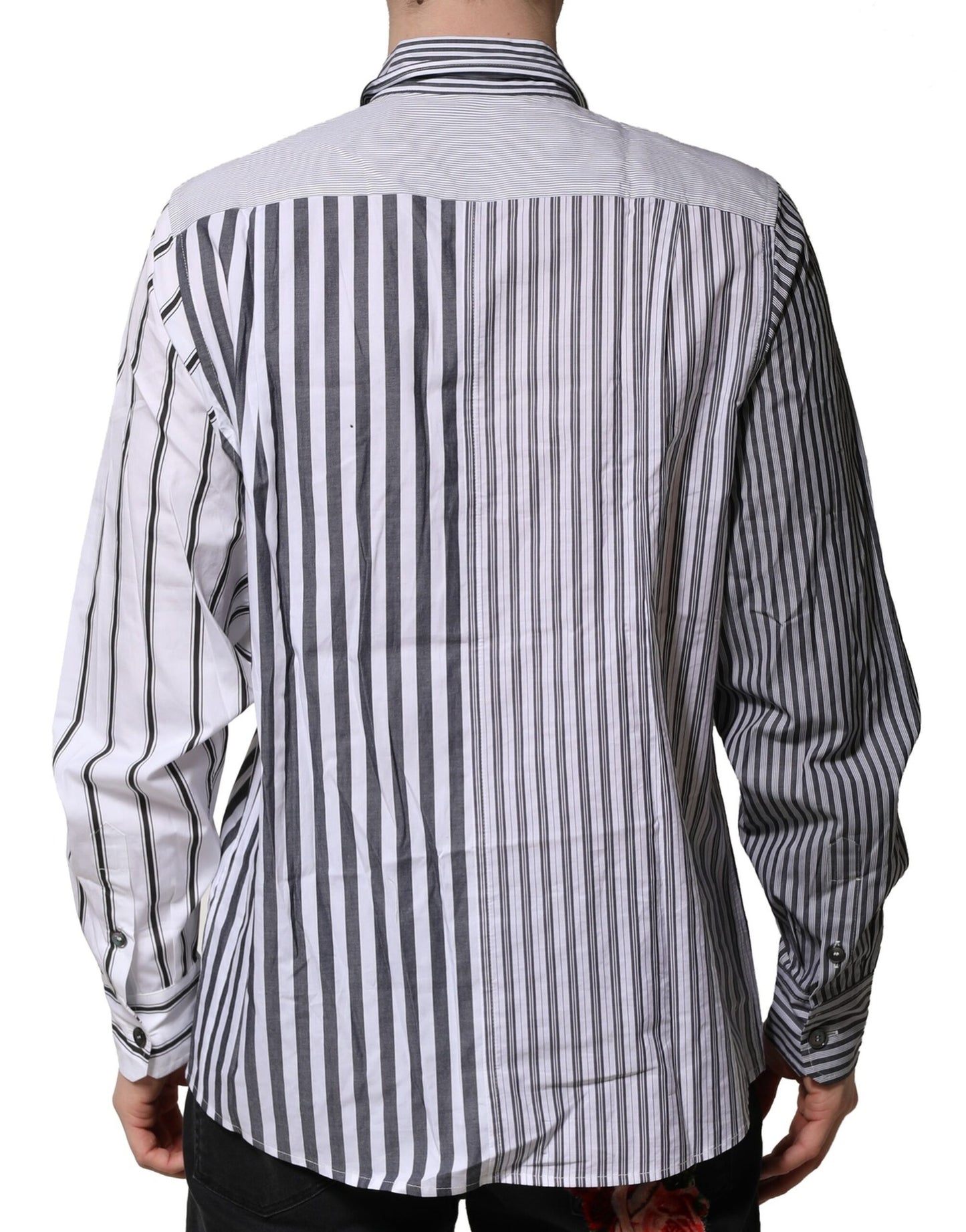 Camisa casual de algodón a rayas blancas y grises para hombre