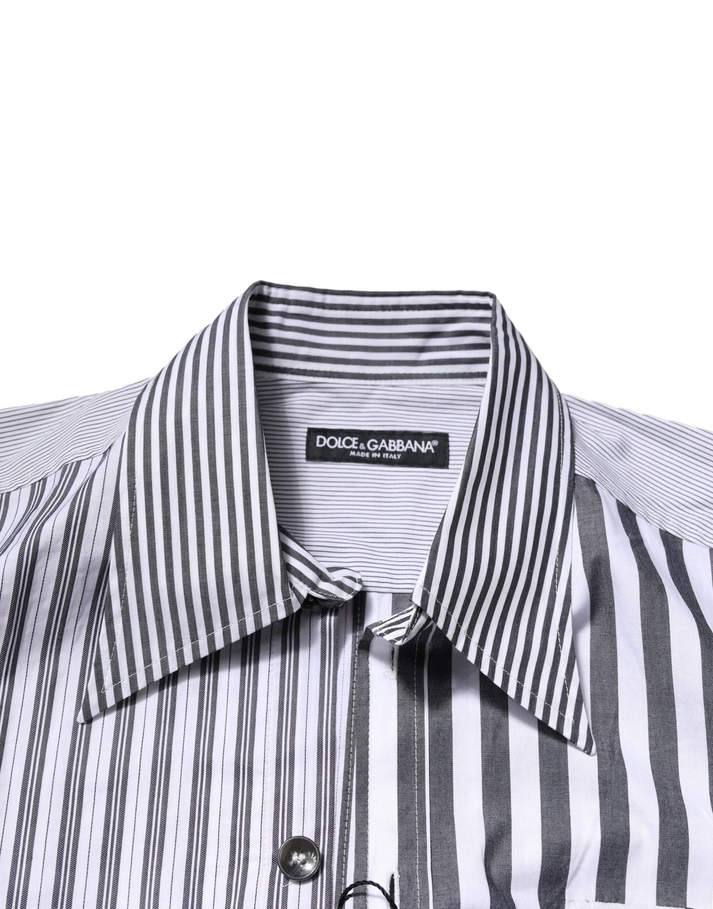 Camisa casual de algodón a rayas blancas y grises para hombre