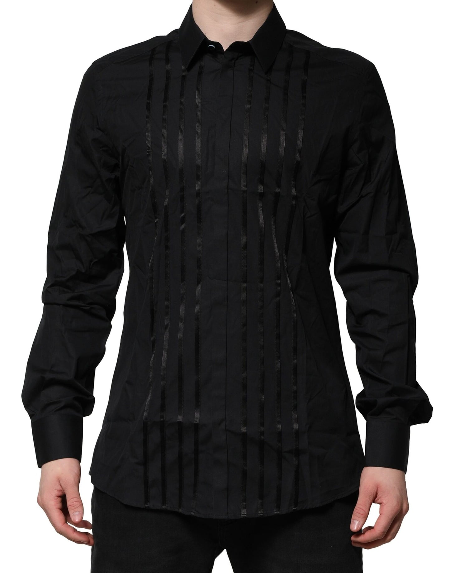 Camisa formal de vestir para hombre de algodón negro dorado