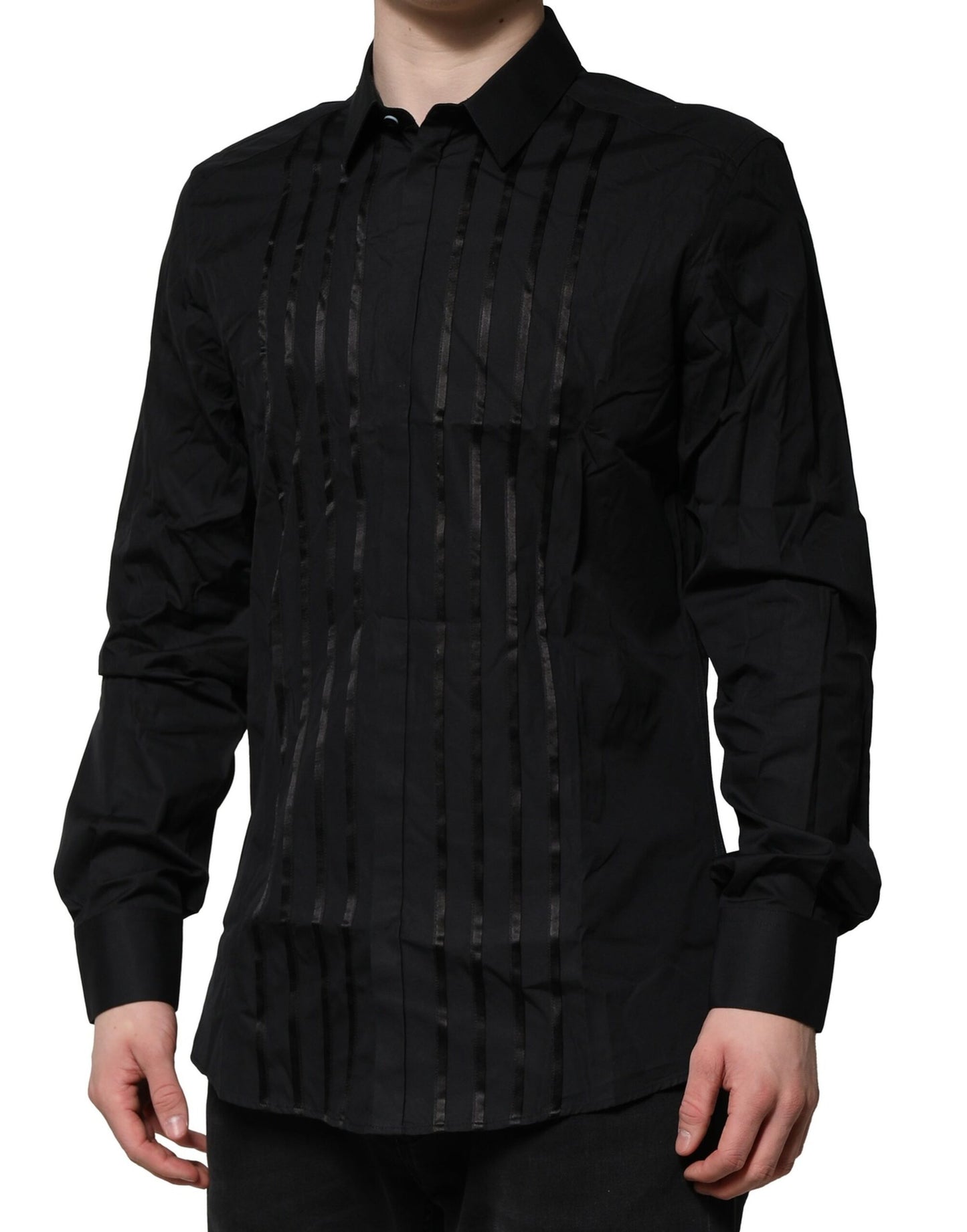 Camisa formal de vestir para hombre de algodón negro dorado