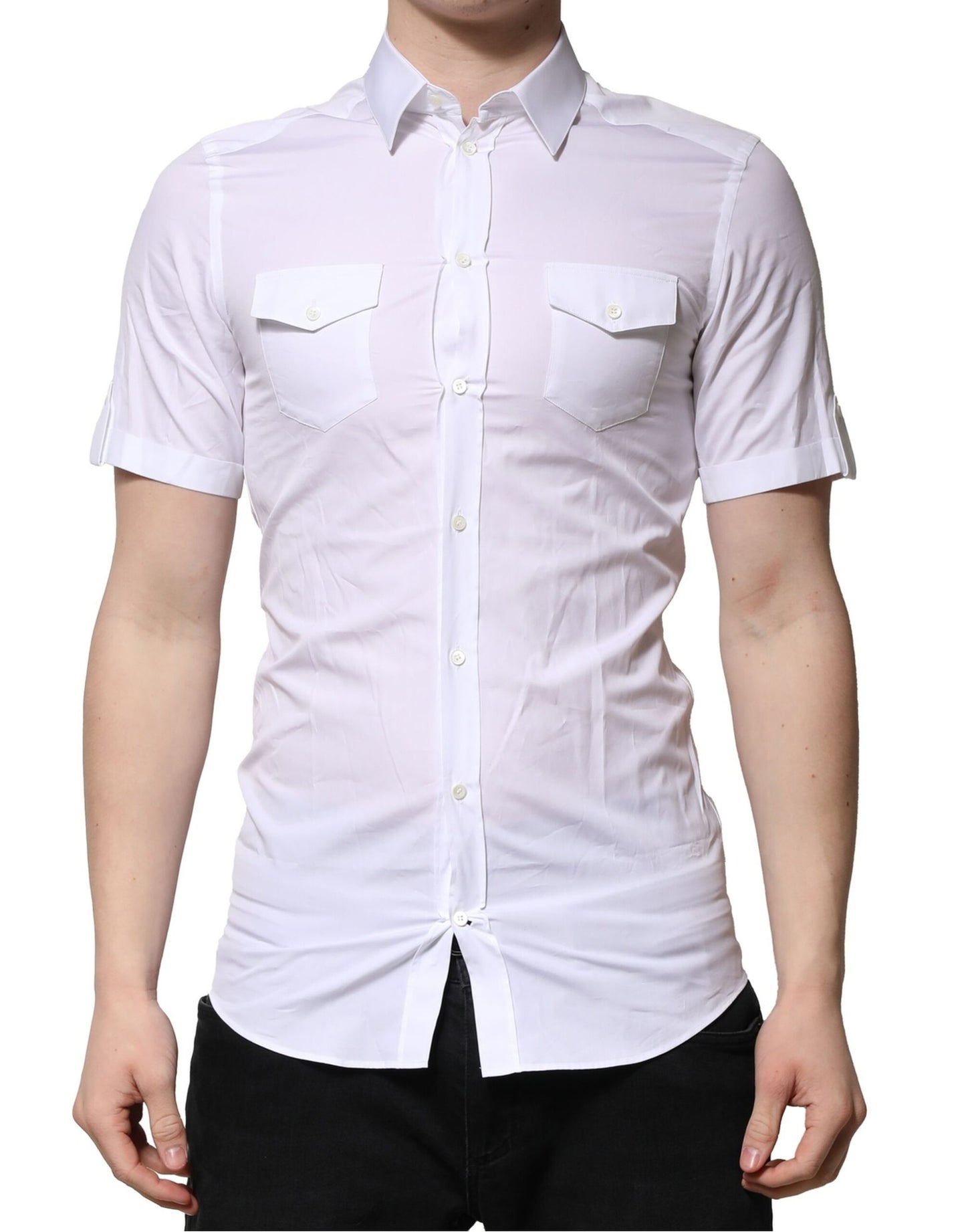 Camisa informal de algodón blanco de manga corta GOLD