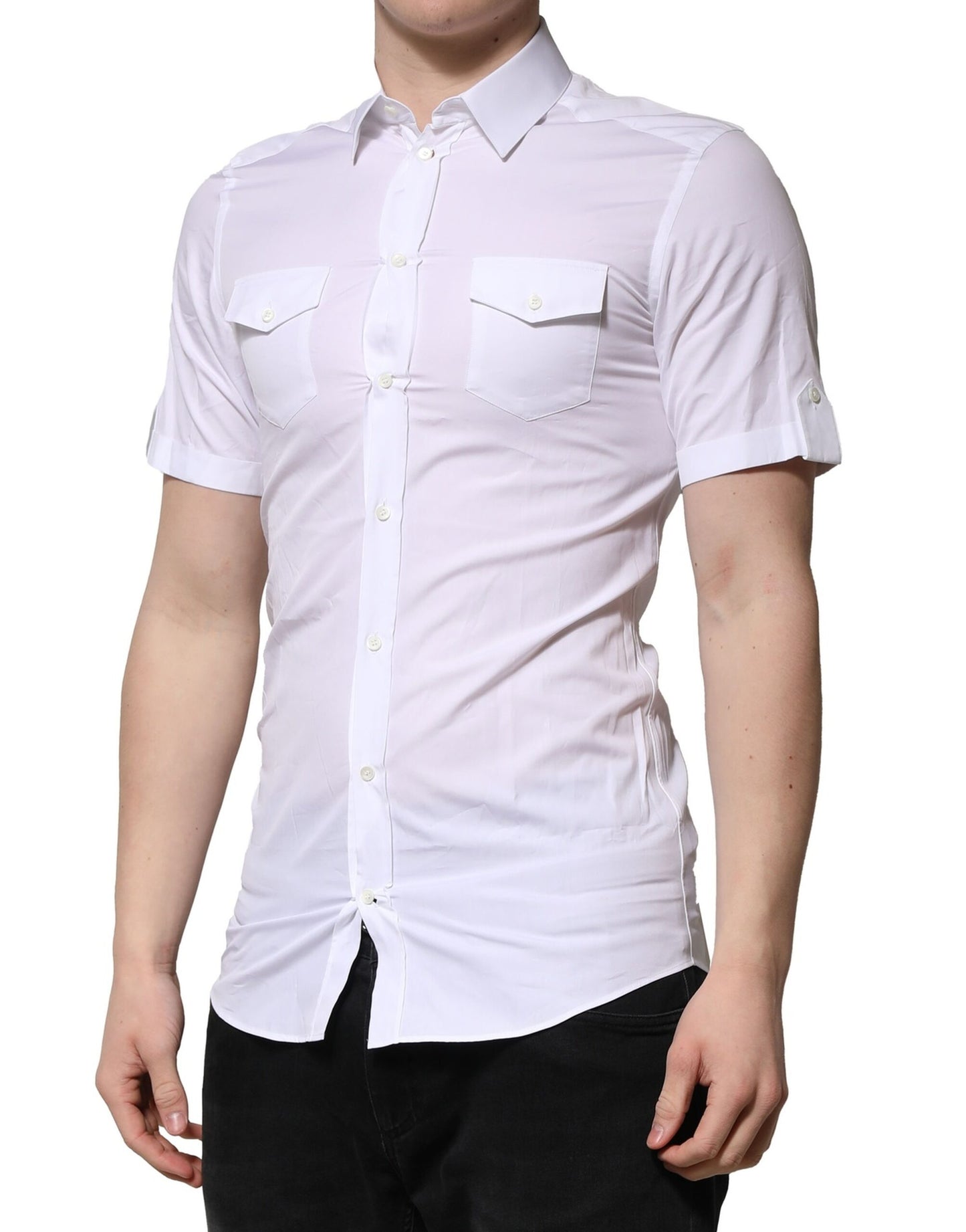 Camisa informal de algodón blanco de manga corta GOLD