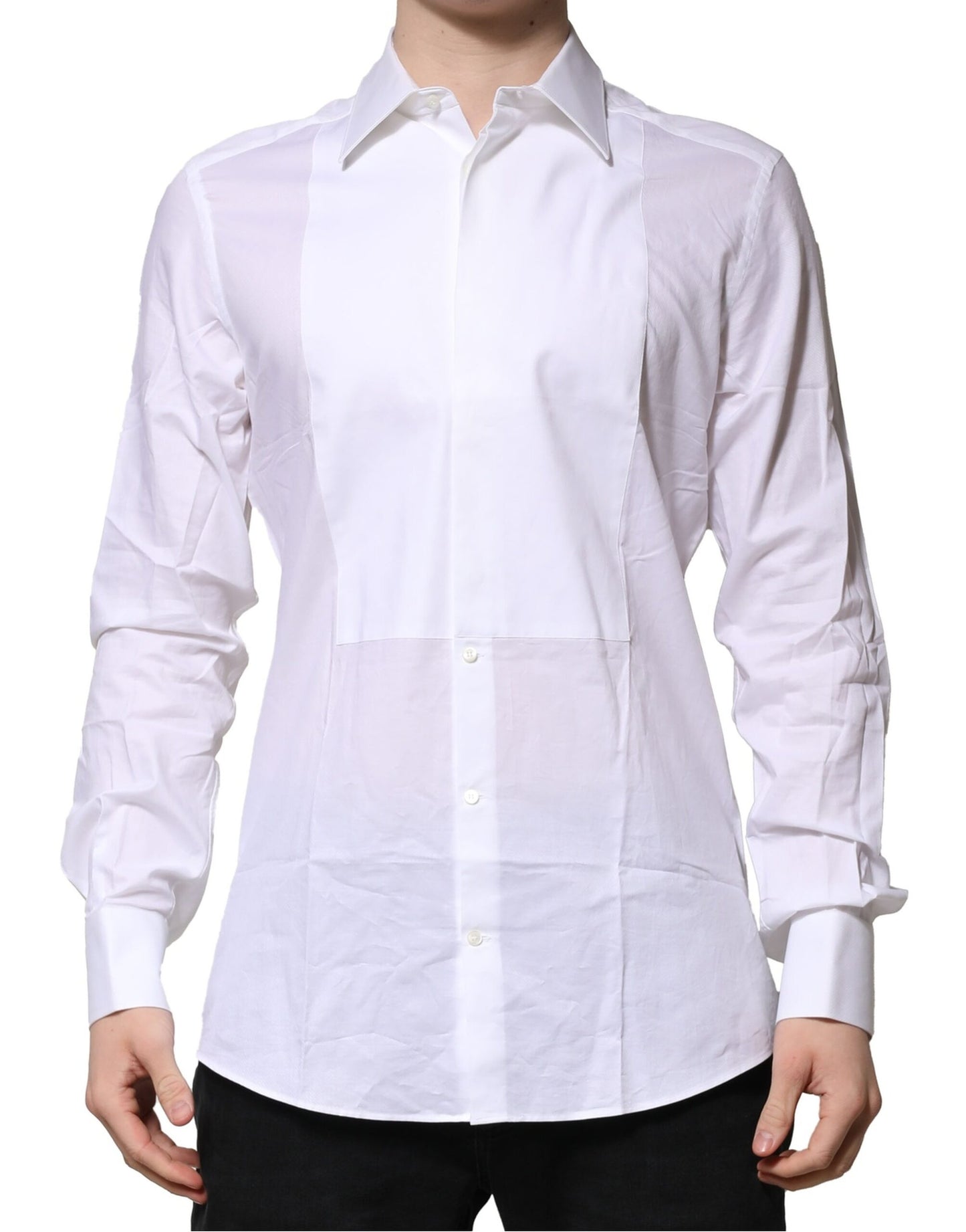 Camisa formal para hombre de popelina de algodón con pechera blanca dorada