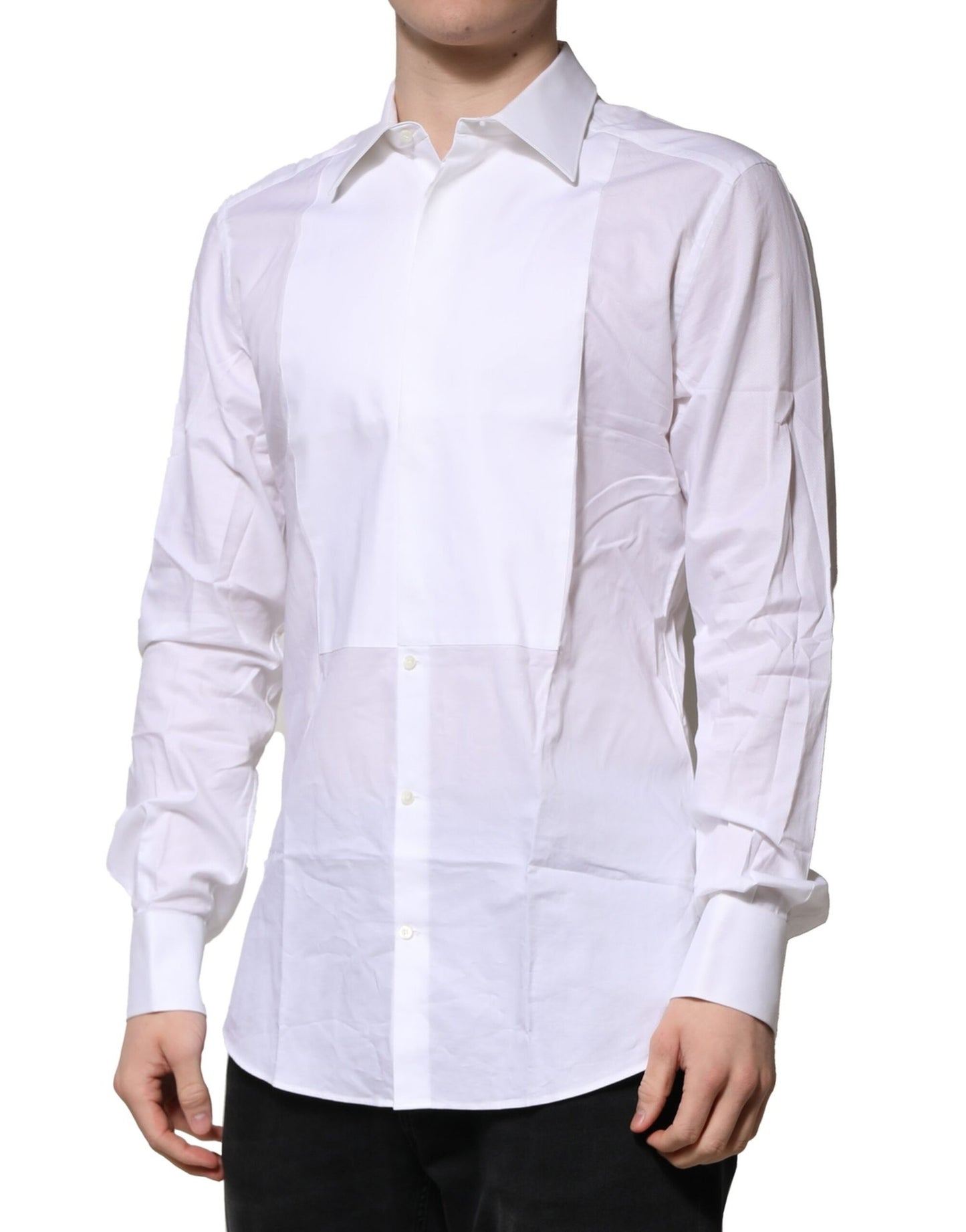 Camisa formal para hombre de popelina de algodón con pechera blanca dorada