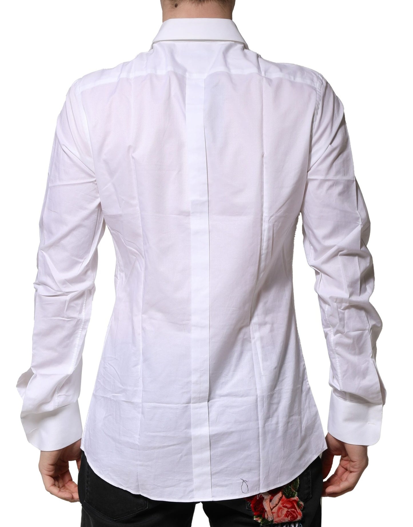Camisa formal para hombre de popelina de algodón con pechera blanca dorada