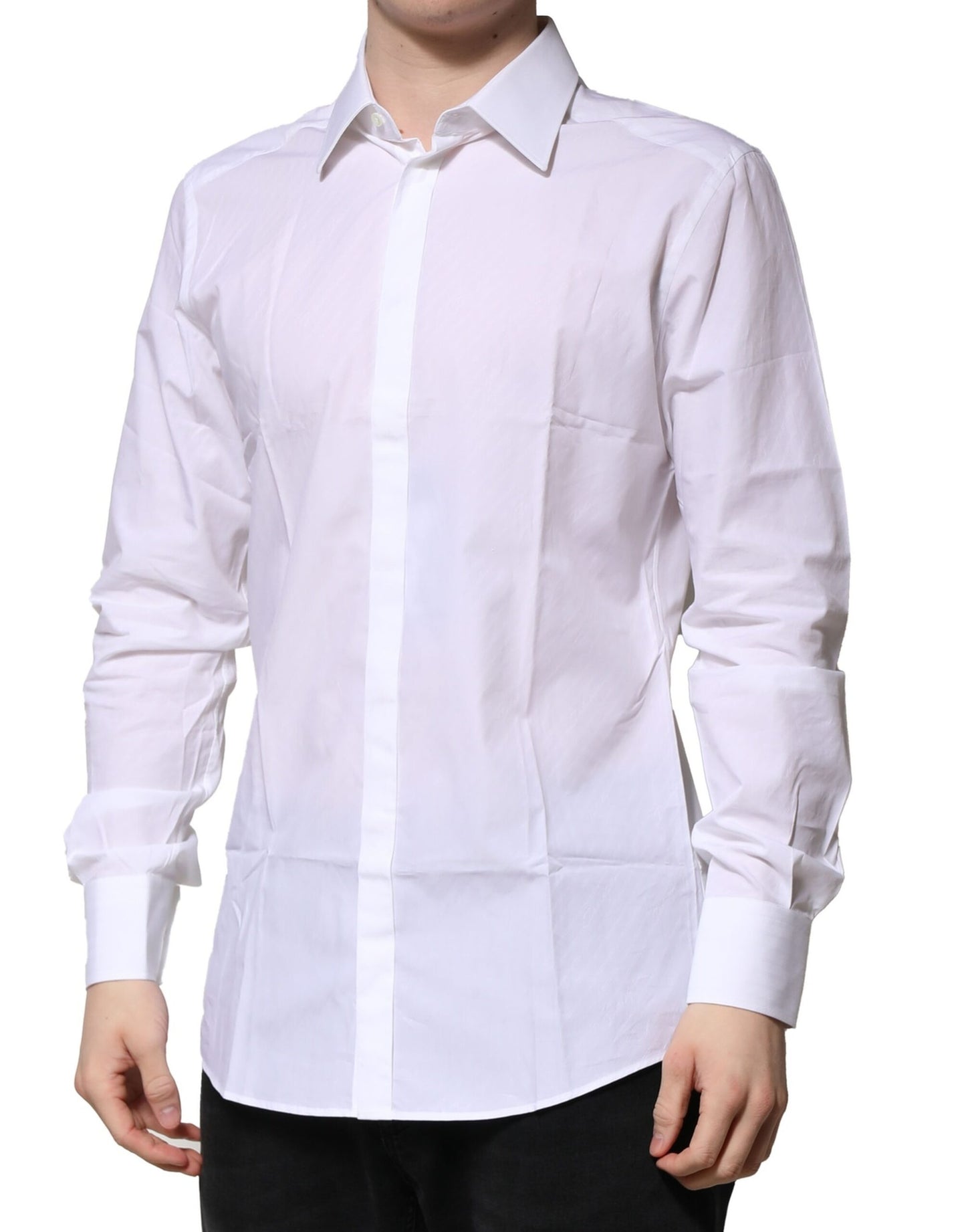 Camisa formal de vestir para hombre de manga larga en color blanco dorado