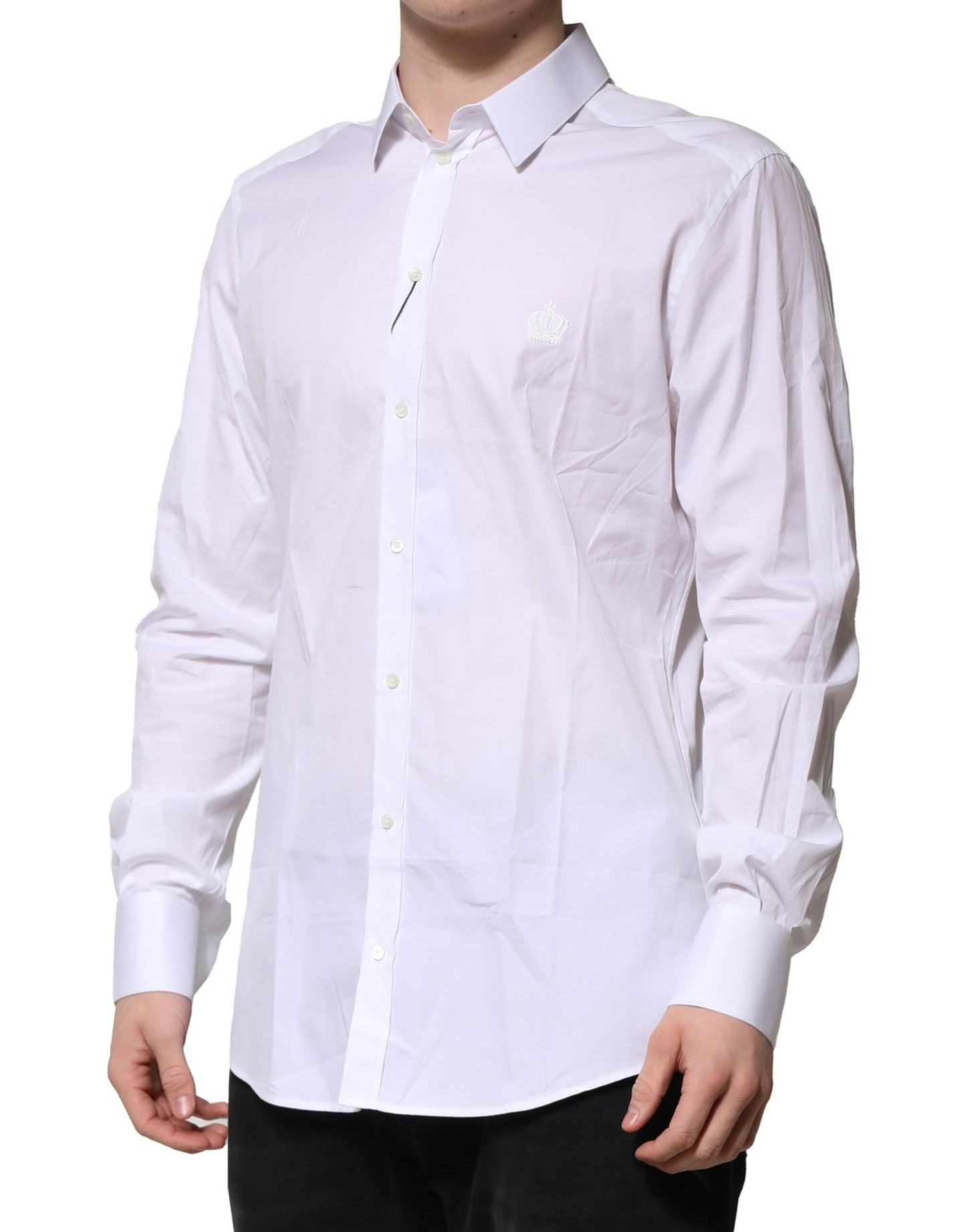 Camisa formal de vestir para hombre de algodón blanco dorado
