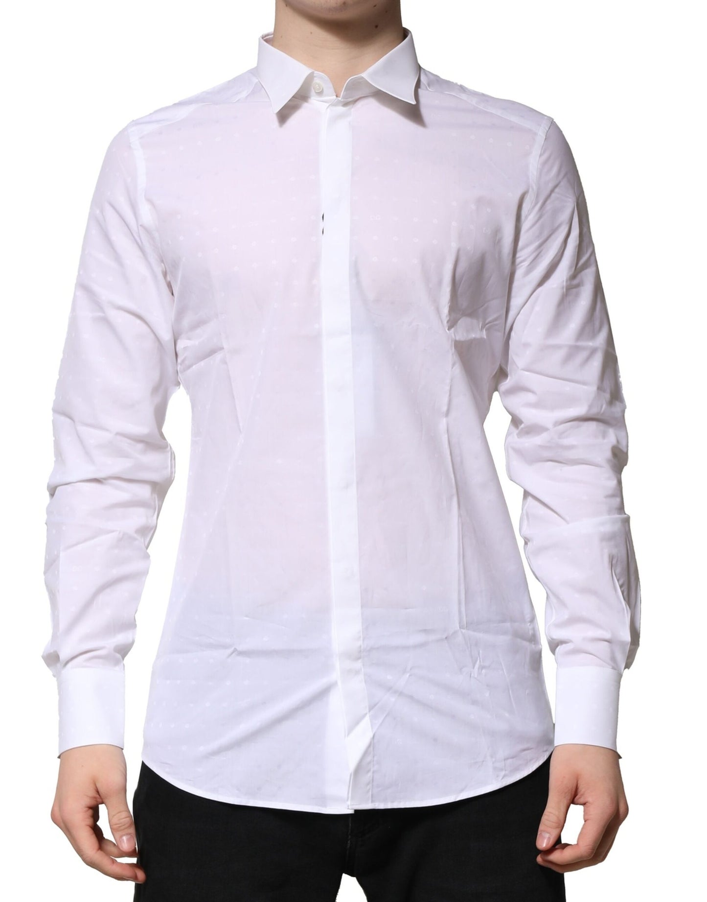Camisa formal de manga larga de algodón blanco dorado