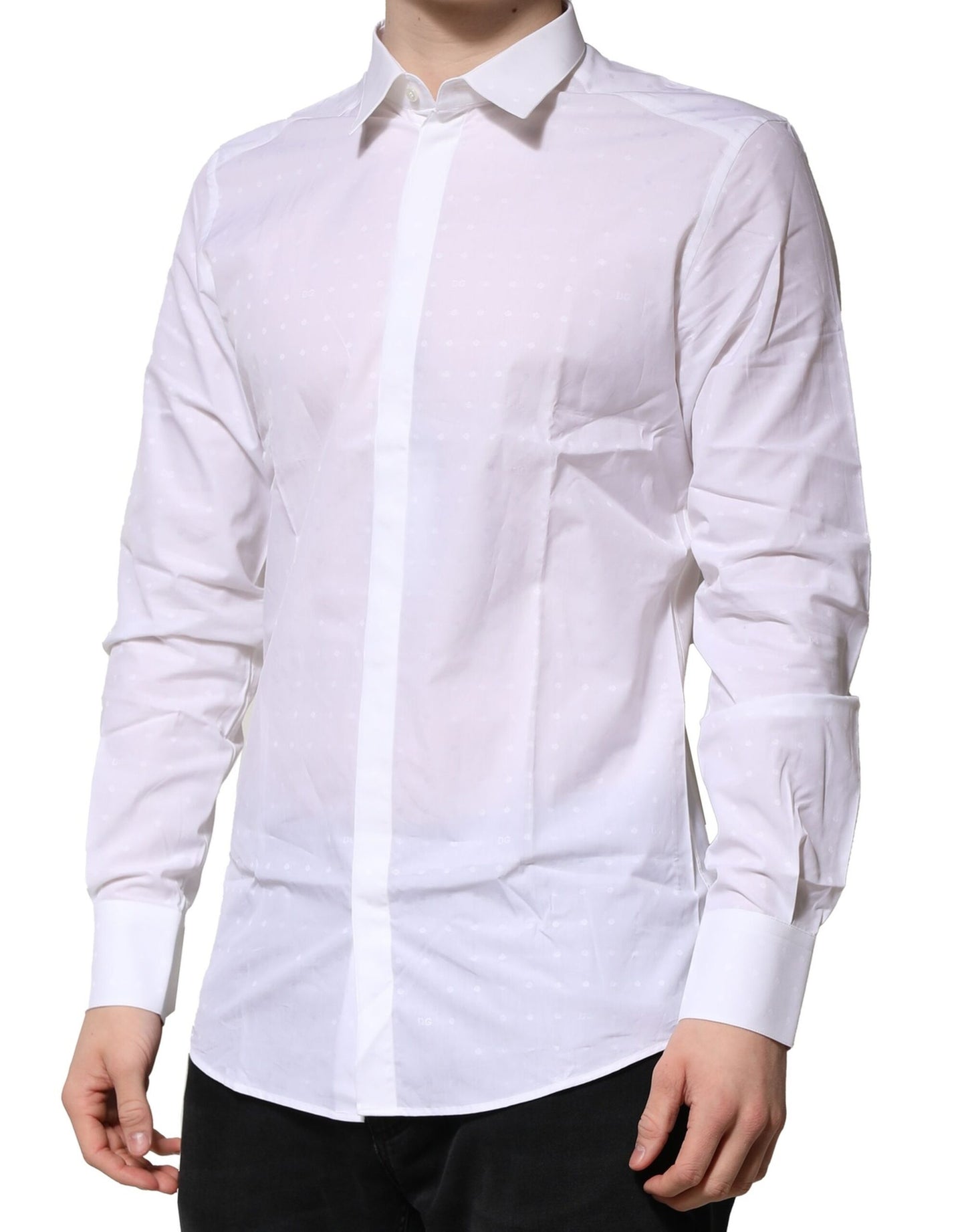 Camisa formal de manga larga de algodón blanco dorado
