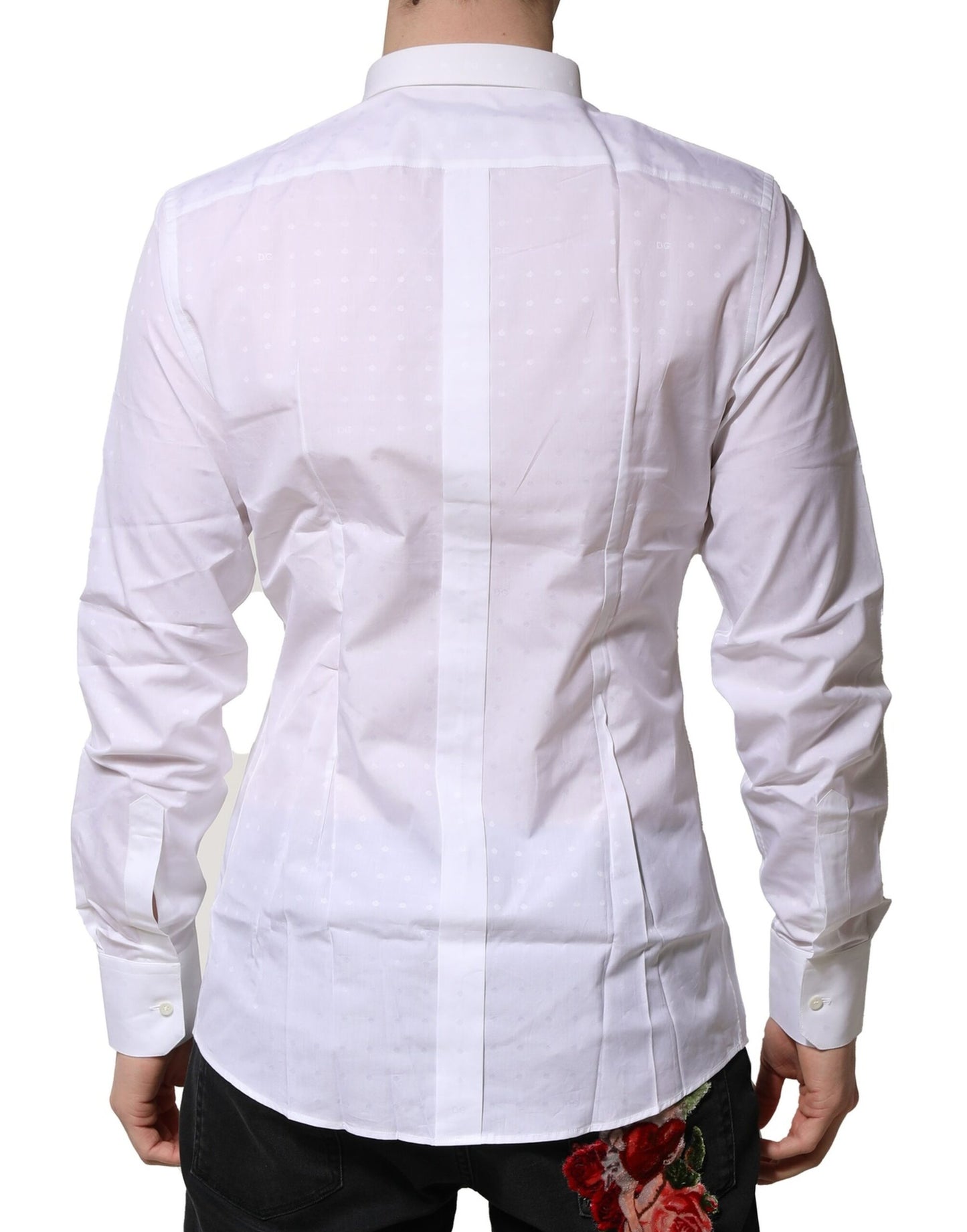 Camisa formal de manga larga de algodón blanco dorado