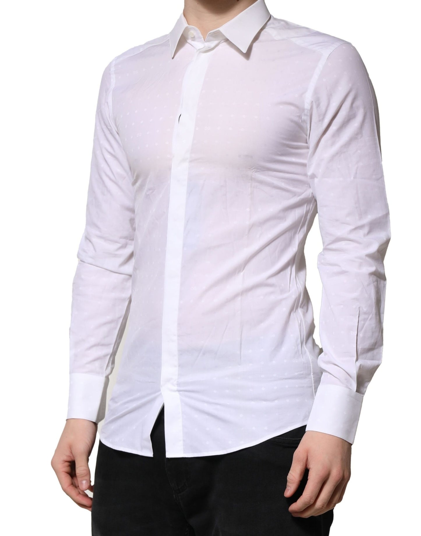 Camisa formal de manga larga para hombre, color blanco y dorado