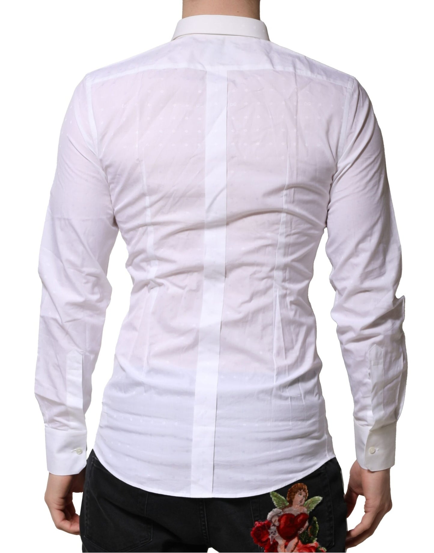 Camisa formal de manga larga para hombre, color blanco y dorado