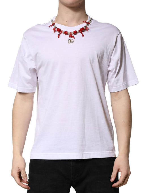 T-shirt ras du cou en coton blanc orné