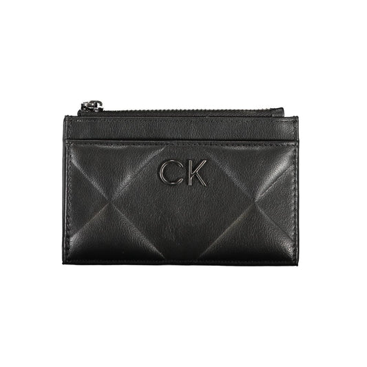 Elegante cartera negra con cremallera y detalles en contraste