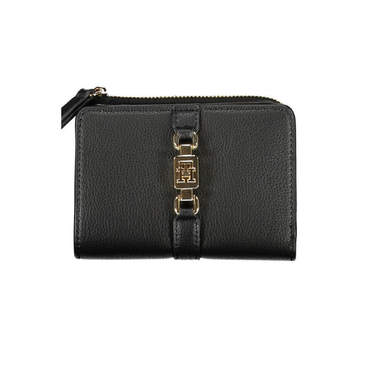 Cartera elegante negra con cremallera y monedero