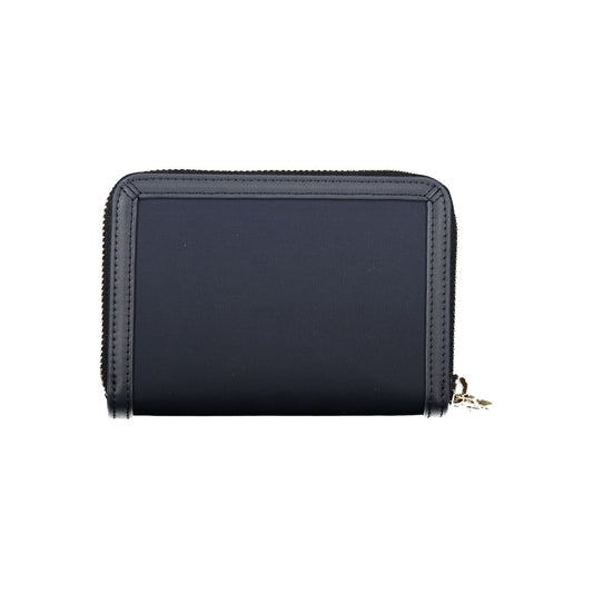 Cartera azul elegante con múltiples compartimentos